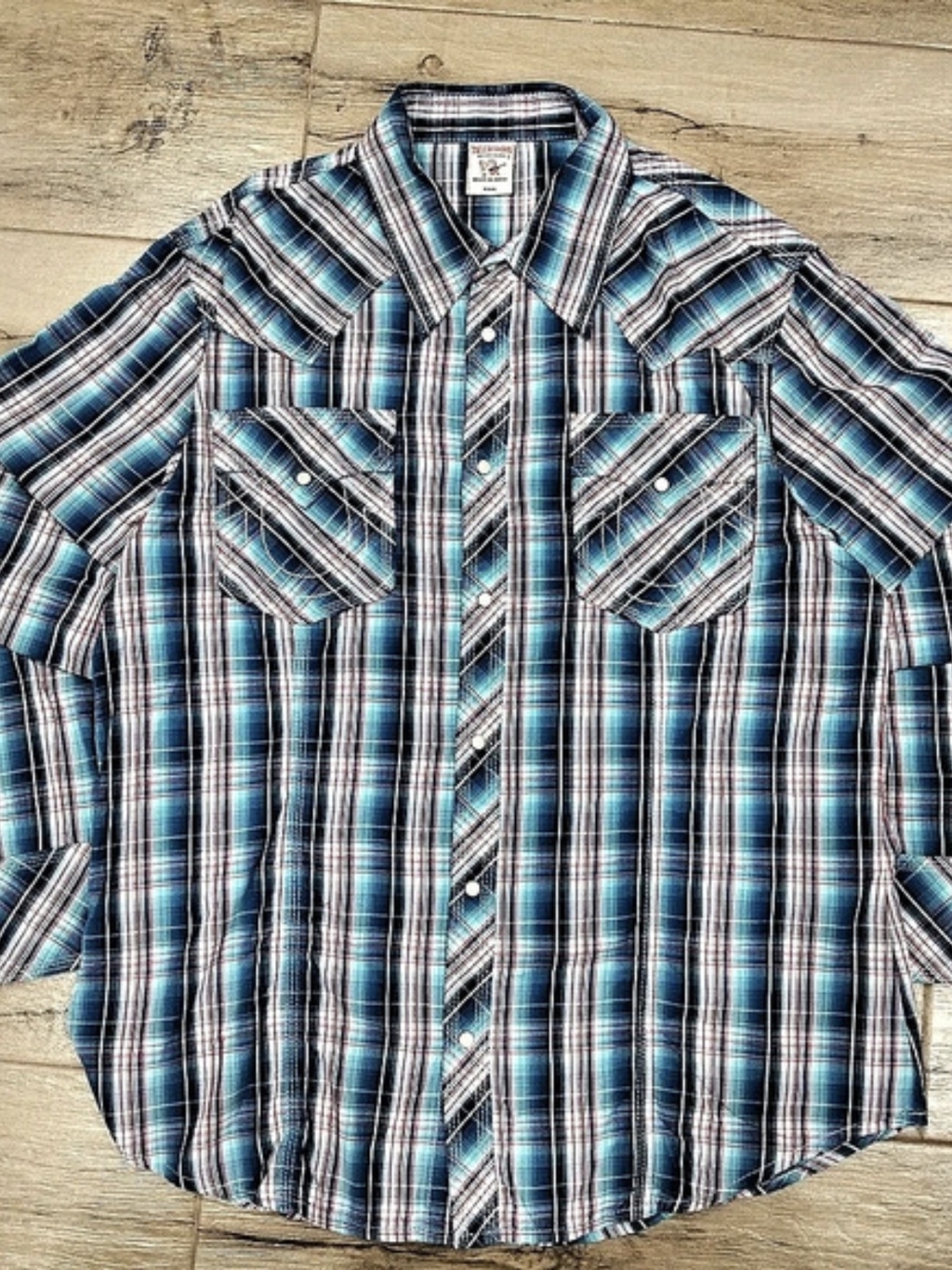 True Religion Y2K Blue Plaid Snap-Front Cotton Shirt Western Style Size XXXL 3XL